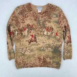 Pendleton Fox Hunt Equestrian Tapestry Sweater Merino Wool Old Money L M